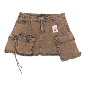 NWT Daisy Rust Colored Acid Wash Denim Cargo Mini Skirt - Sz L